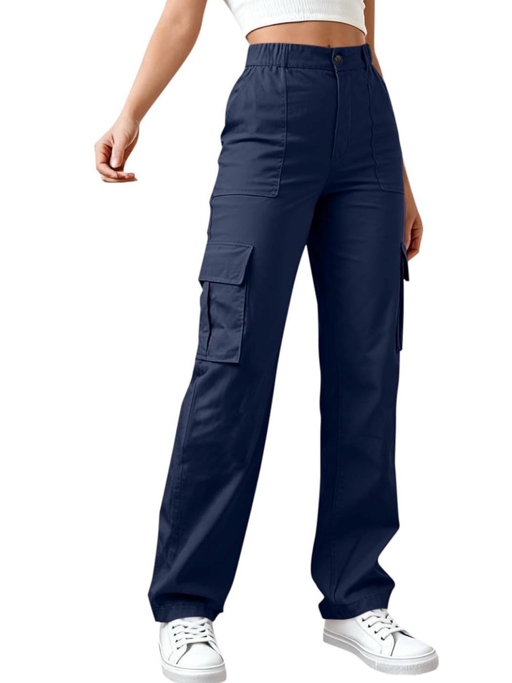 High-Rise Navy Cargo Pants for Women
